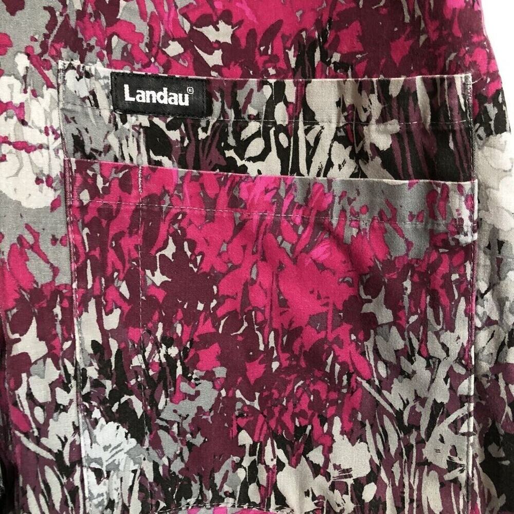 Landau Womens Scrub Top Size Small Pink Gray Black Floral Snap Pockets - Picture 5 of 10